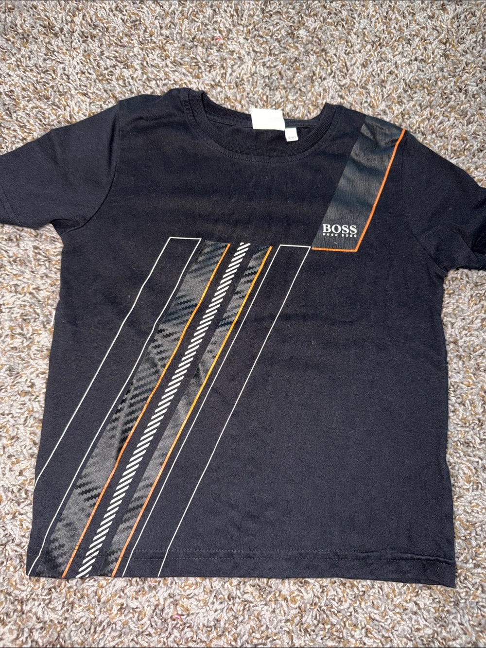 Hugo Boss Black Tee with Orange & White Stripe Accents